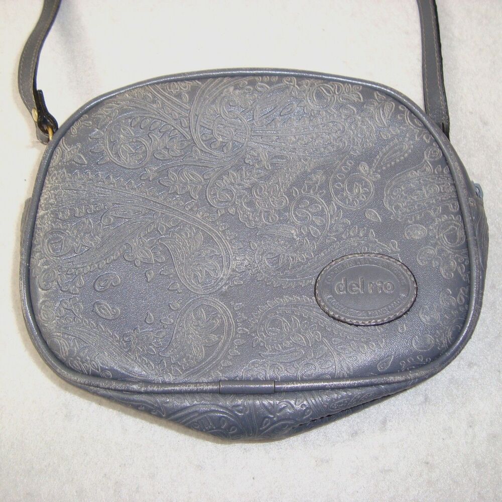 Del Rio Tooled Genuine Leather Gray Crossbody Bag